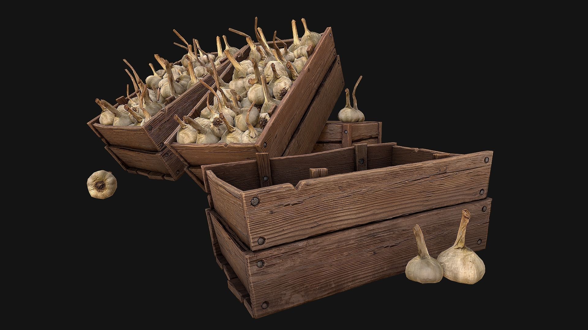 Garlic Box Crate Stand Low-poly 3D model_8