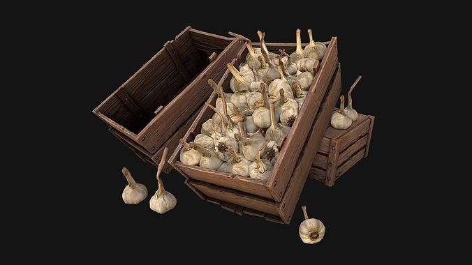 Garlic Box Crate Vegetable Bazaar Stand Stall Market Low-poly 3D model 6