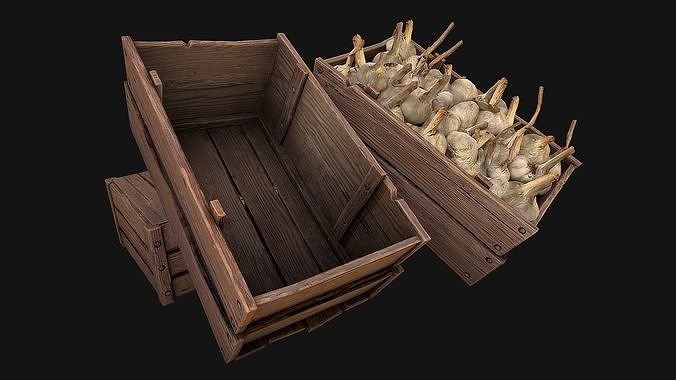Garlic Box Crate Vegetable Bazaar Stand Stall Market Low-poly 3D model 7