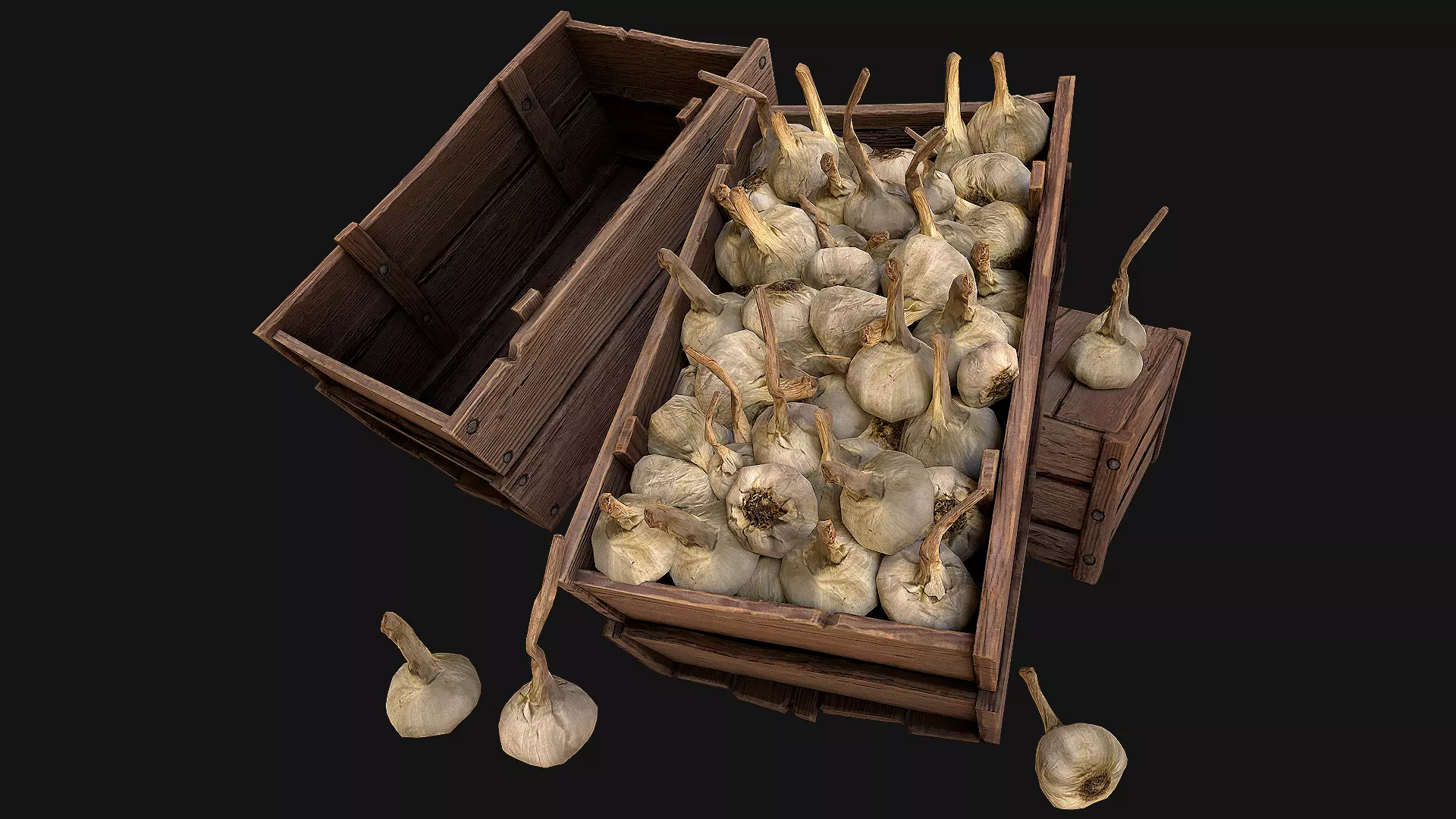 Garlic Box Crate Vegetable Bazaar Stand Stall Market Low-poly 3D model