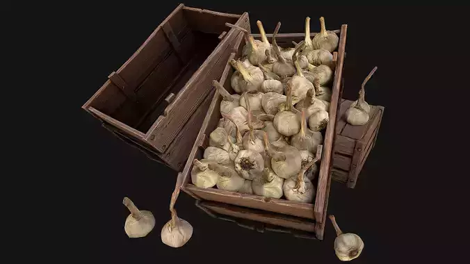 Garlic Box Crate Vegetable Bazaar Stand Stall Market Low-poly 3D model