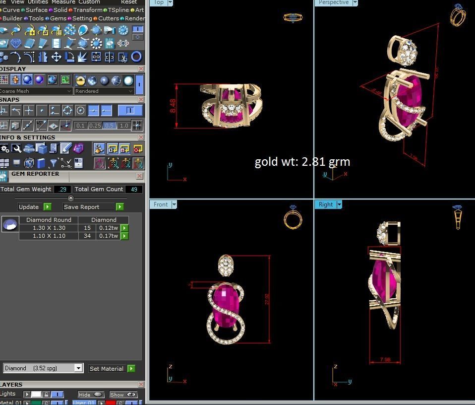 Solitaire Oval Diamond Pendants 3D print model_7