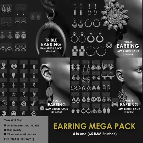 EARRING MEGA PACK 4 IN ONE  65 BRUSHES