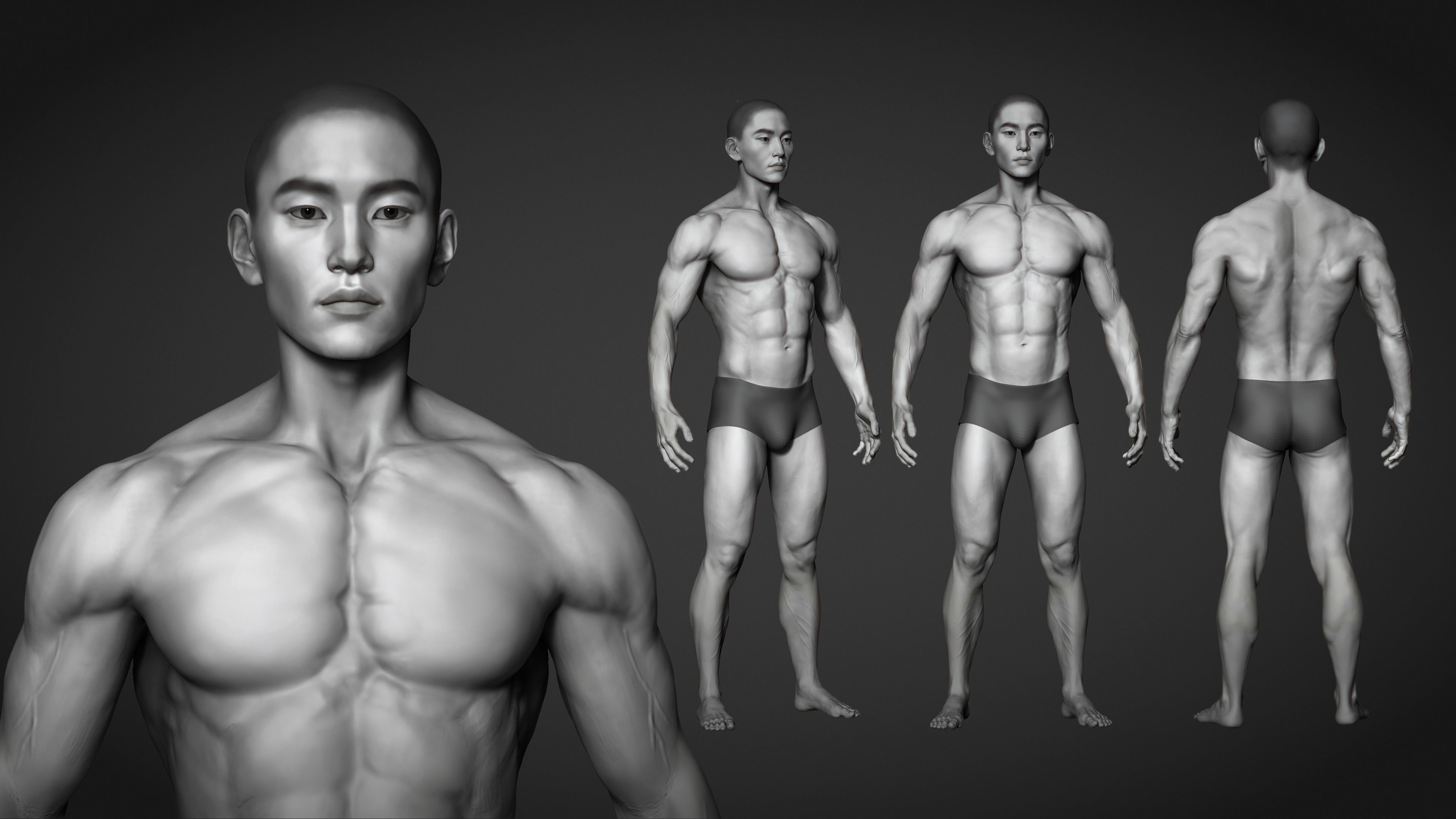 Asian Muscular Male Base mesh 3D model_5