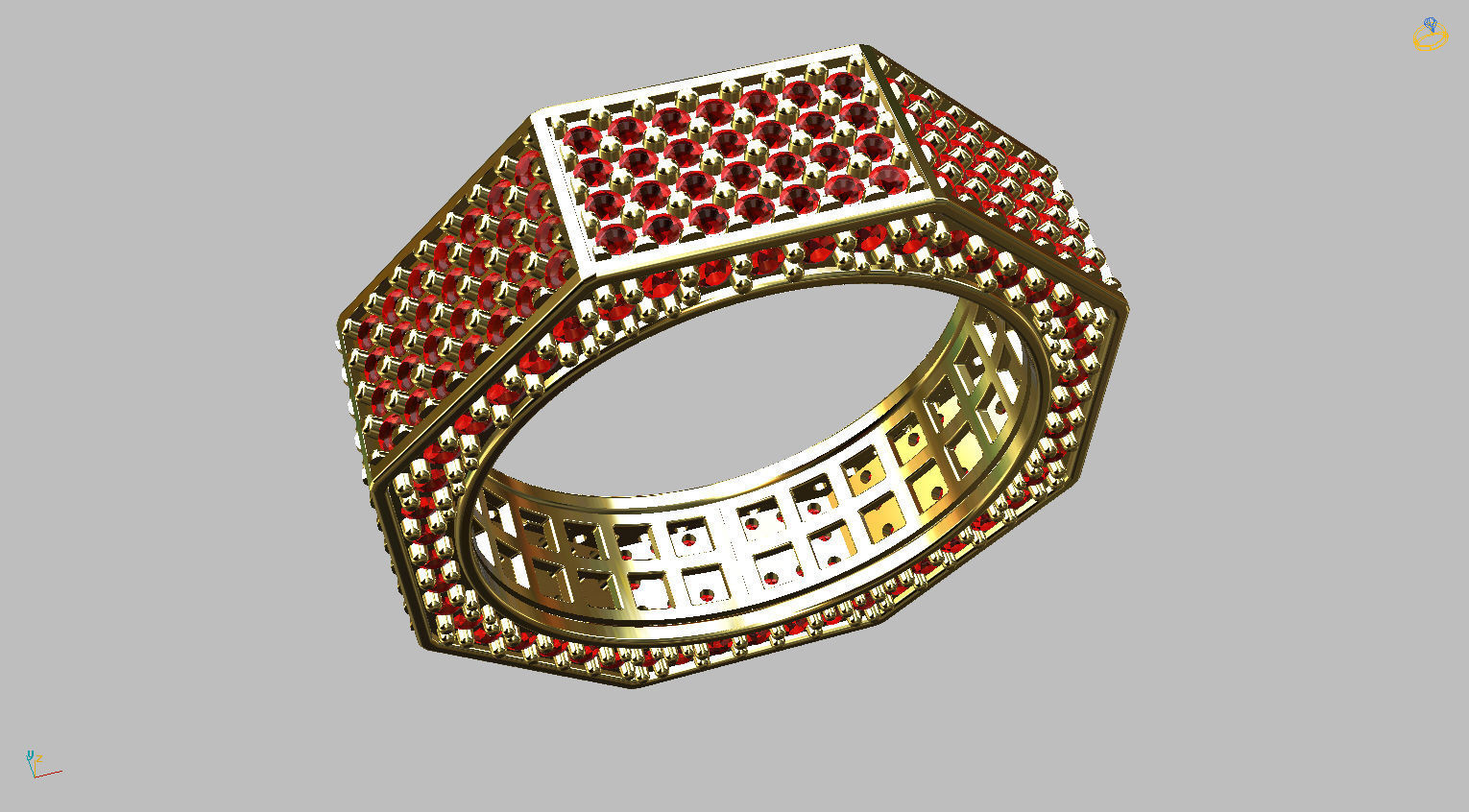 Octagonal Ring Gemstones 3D print model_6