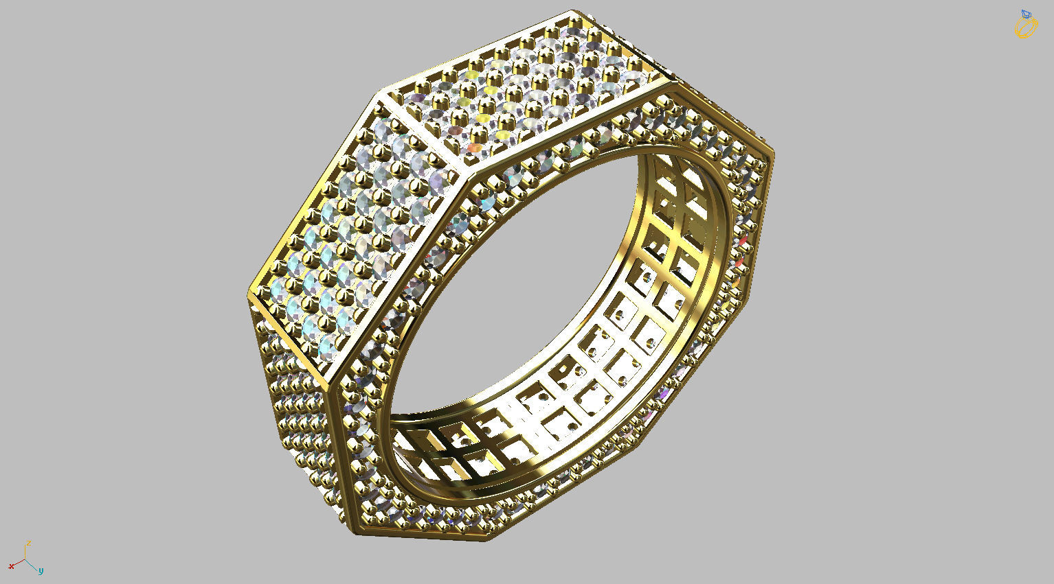 Octagonal Ring Gemstones 3D print model_2