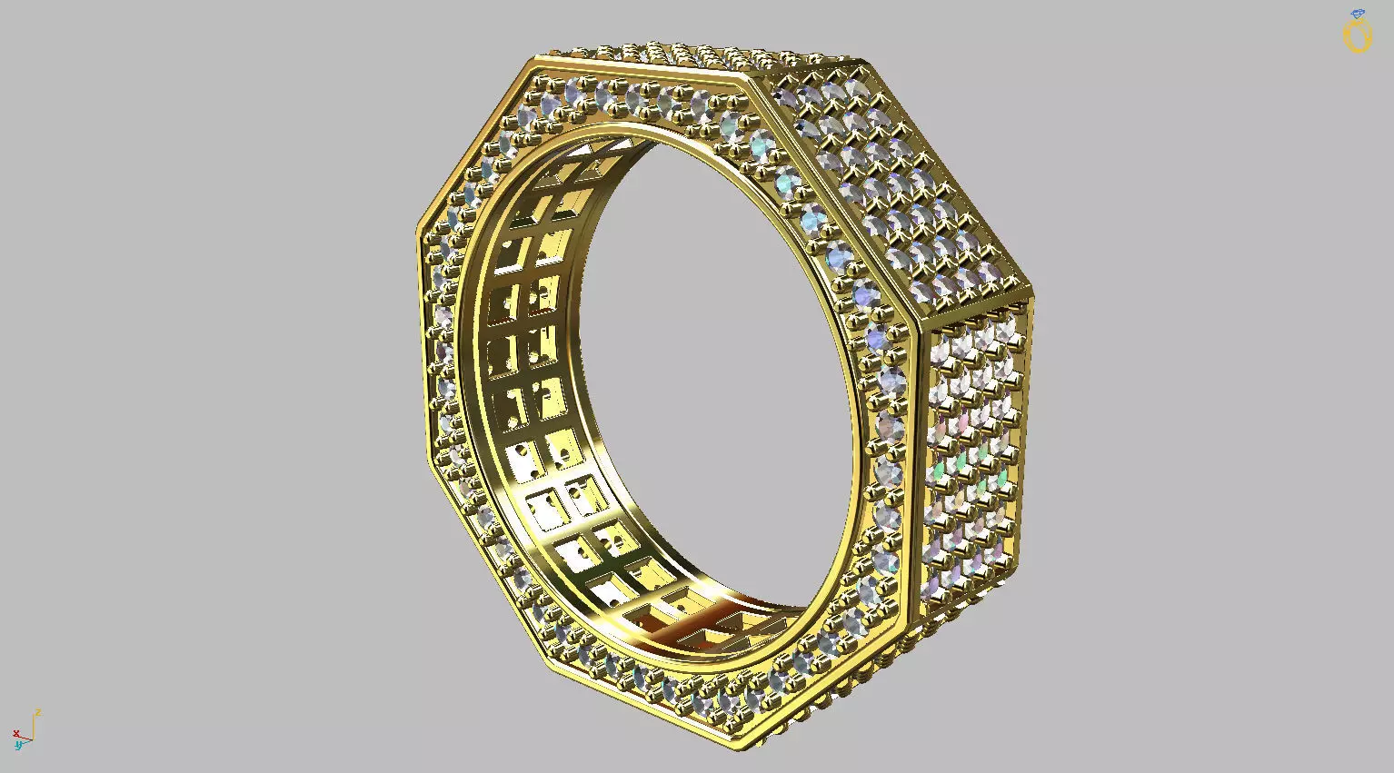 Octagonal Ring Gemstones 3D print model_0