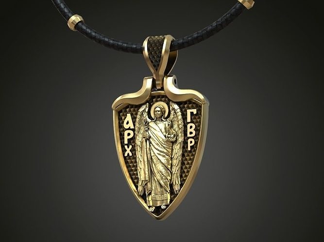 Pendant Archangel Gabriel Shield with Orthodox Christian Prayer 3D print model