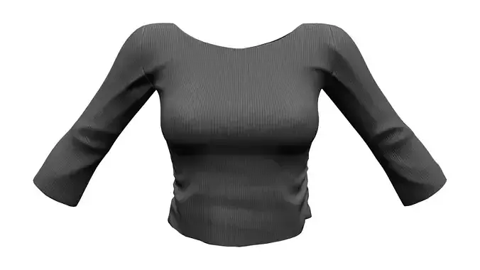 Boat Neck Long Sleeves Charcoal Top Tshirt