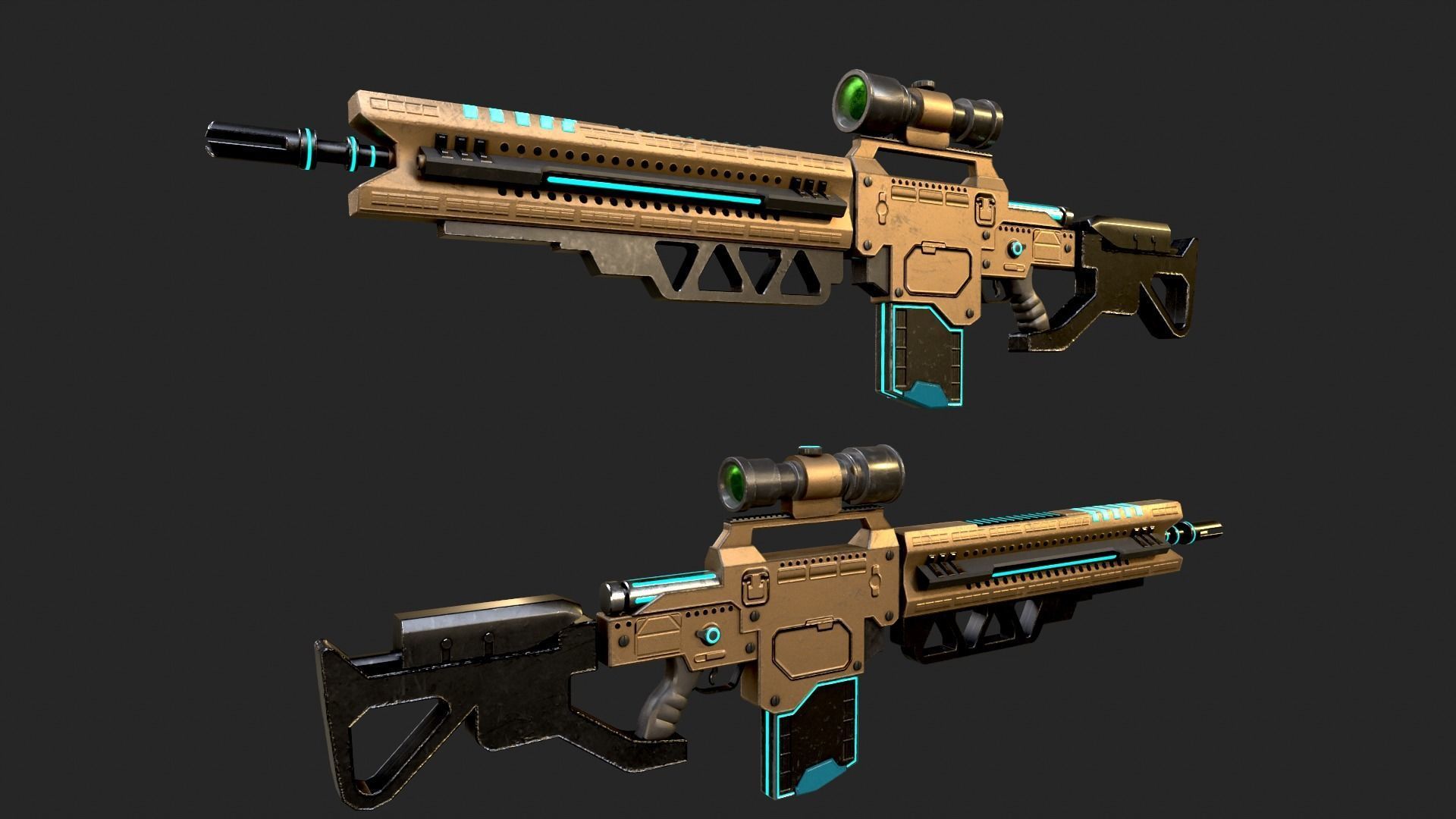 Neoniper two rifles Low-poly 3D model_1