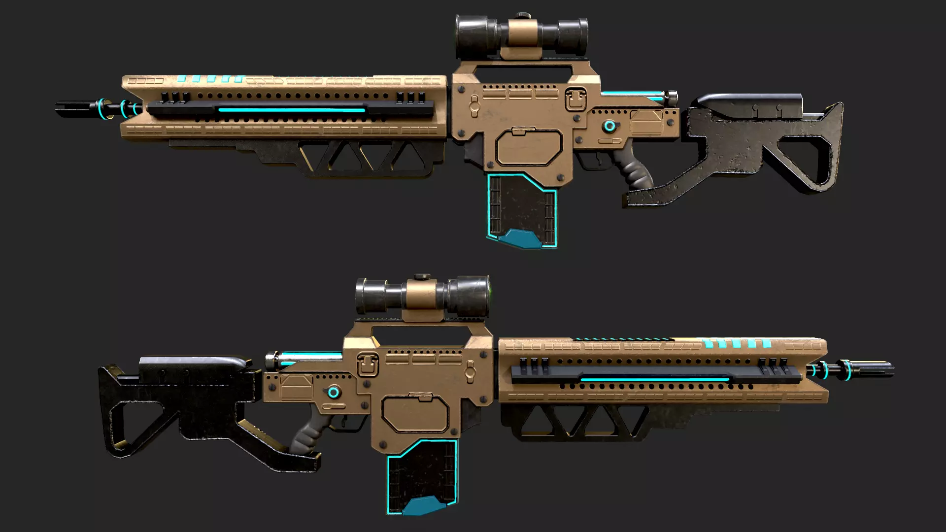 Neoniper two rifles Low-poly 3D model_0