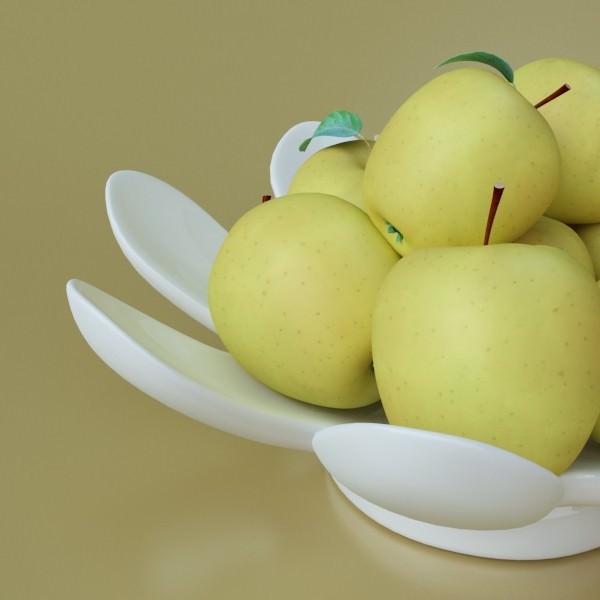 Yellow Apples in Bowl 3D model_6