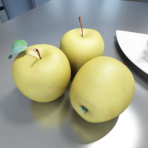 Yellow Apples in Bowl 3D model_10