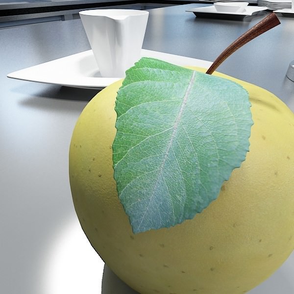 Yellow Apples in Bowl 3D model_9
