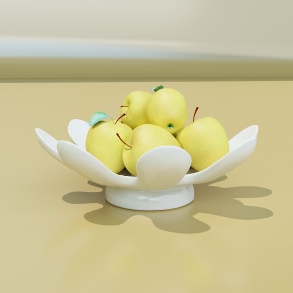 Yellow Apples in Bowl 3D model_4