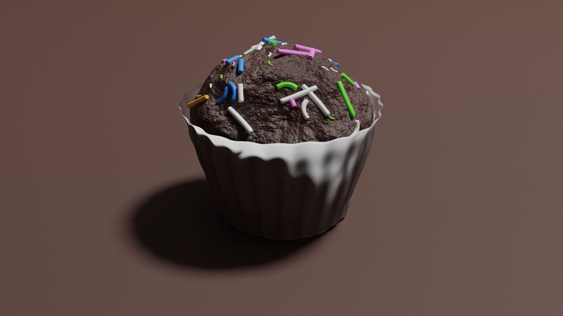 Realistic Chocolate Cupcake with Sprinkles 3D model_1