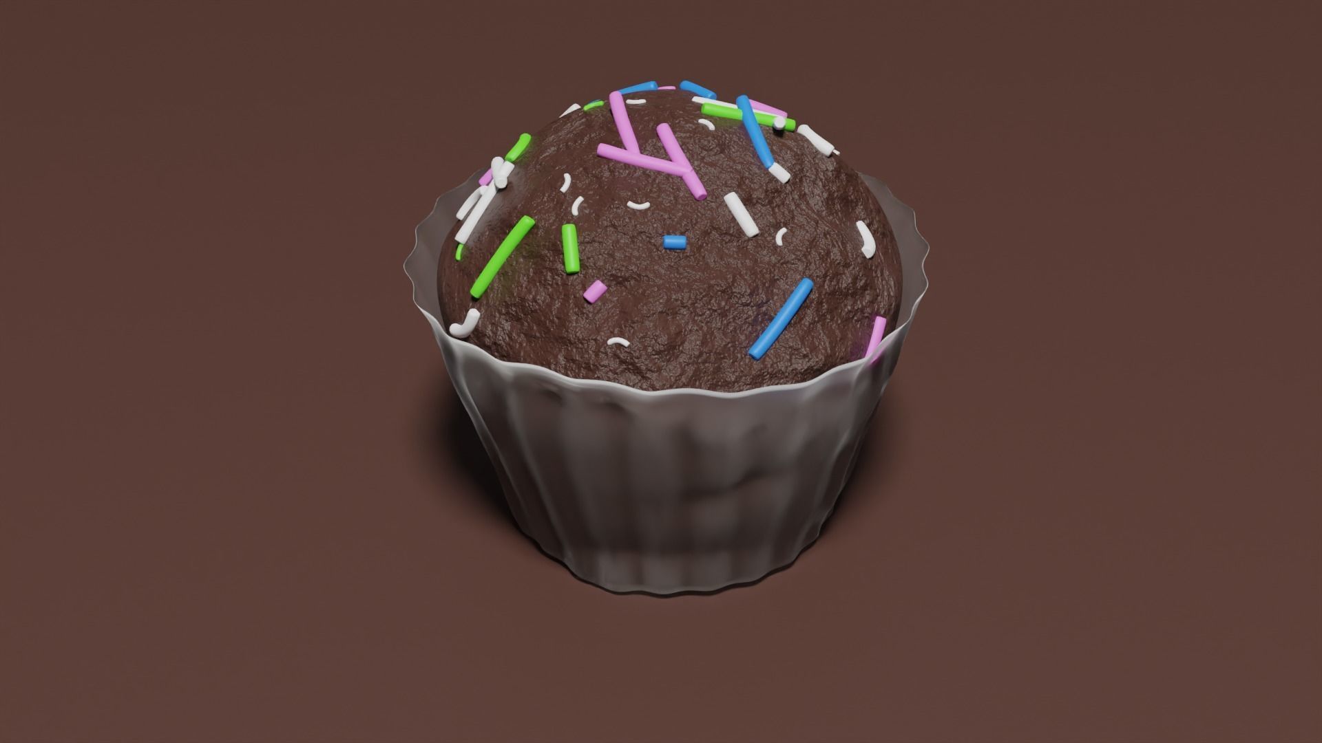 Realistic Chocolate Cupcake with Sprinkles 3D model_2