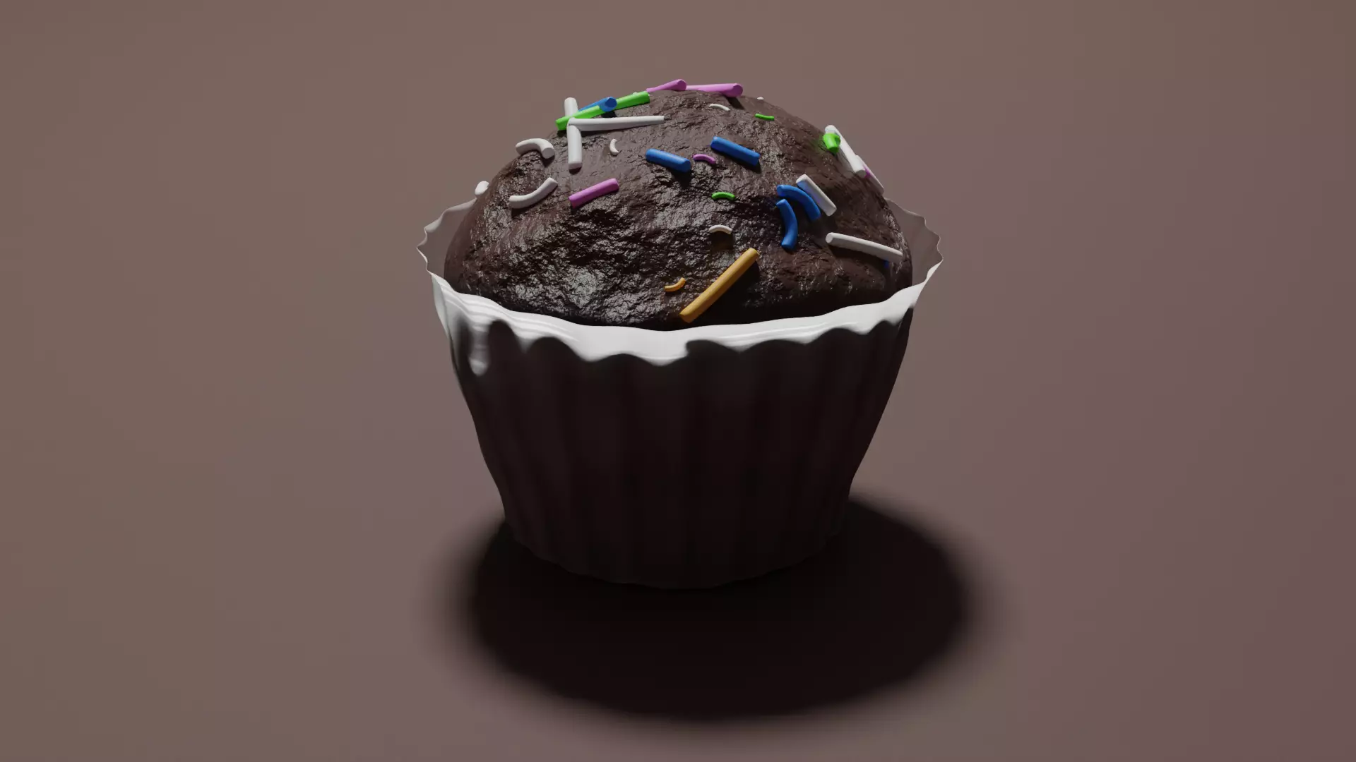 Realistic Chocolate Cupcake with Sprinkles 3D model_0