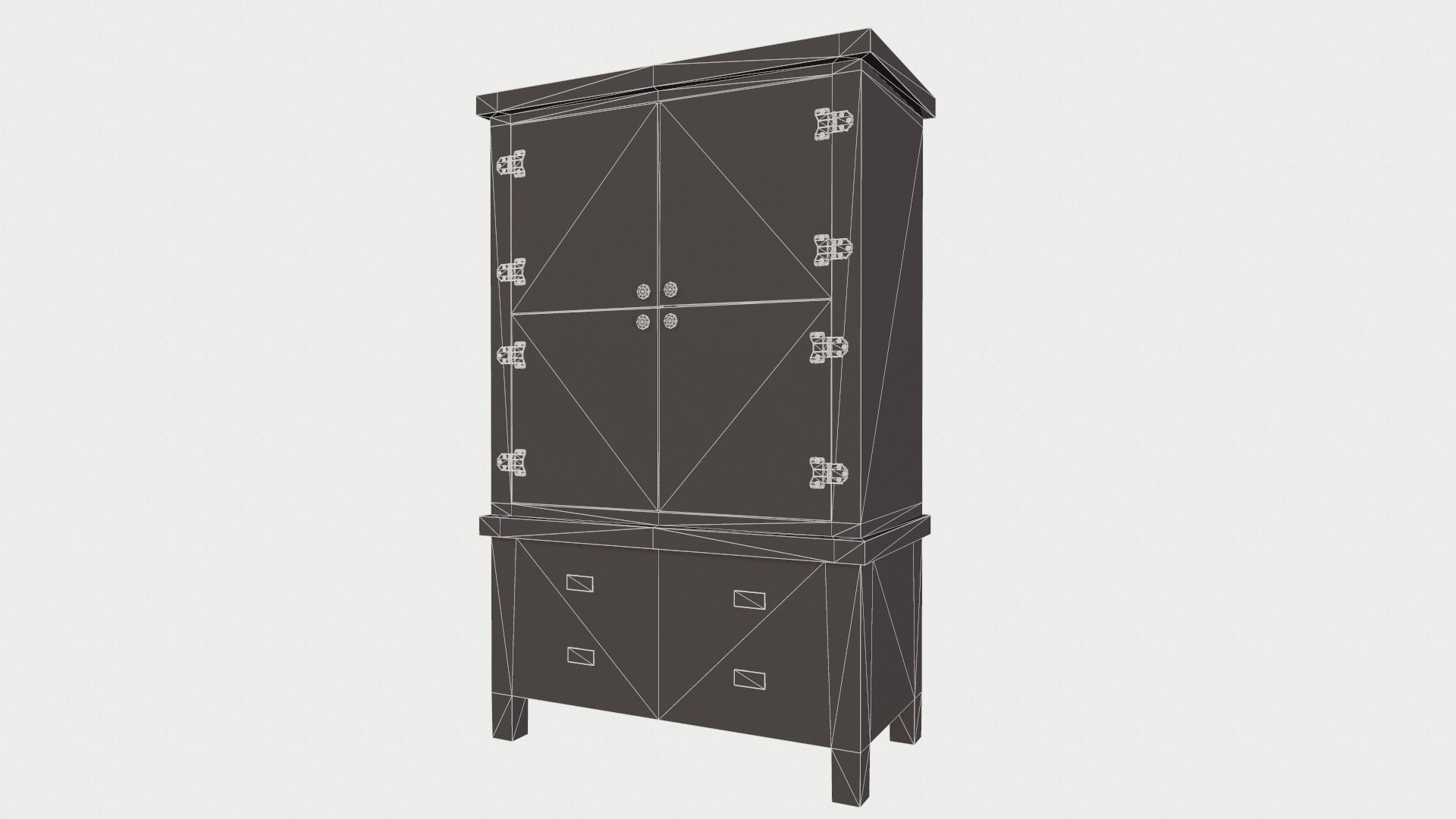 Old Cupboard Low-poly 3D model_7