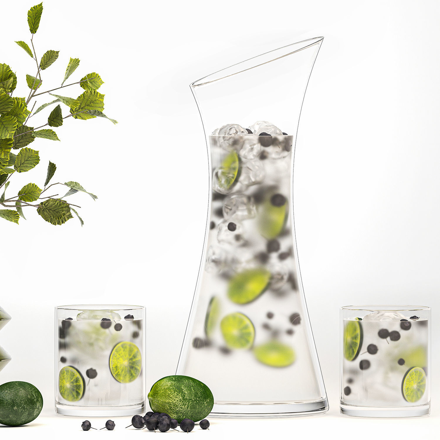 Bouquet Of Flowers With Carafe Of Lime Lemonade 3D model_1