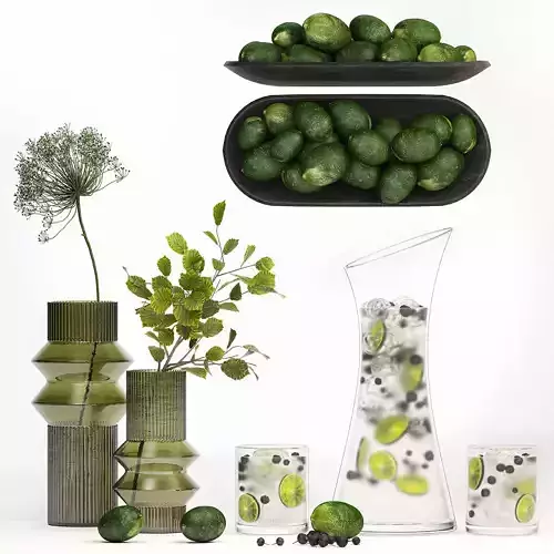 Bouquet Of Flowers With Carafe Of Lime Lemonade 3D model