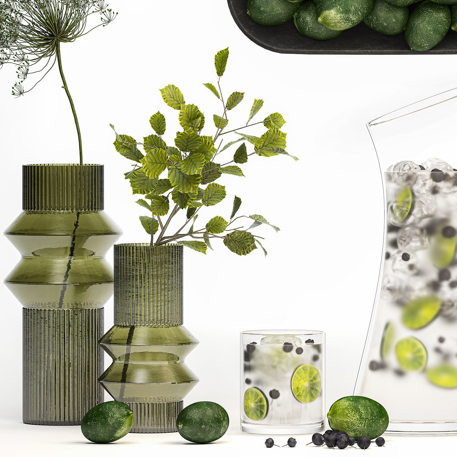 Bouquet Of Flowers With Carafe Of Lime Lemonade 3D model_4