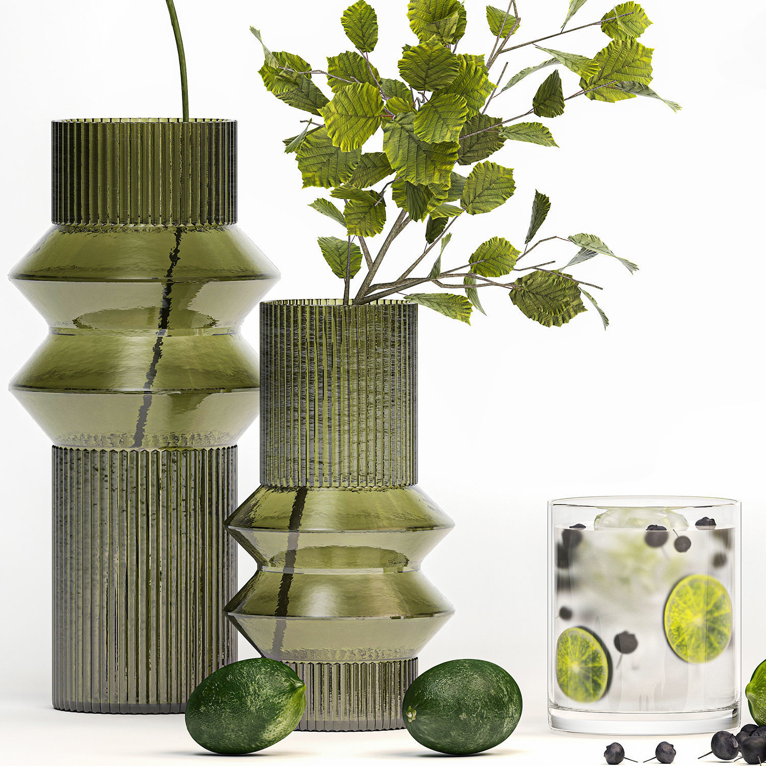 Bouquet Of Flowers With Carafe Of Lime Lemonade 3D model_2