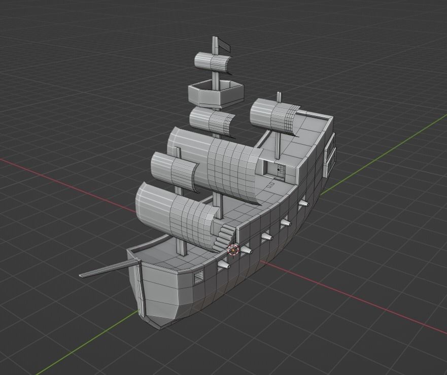 no texture 3D pirate ship model Low-poly 3D model_4