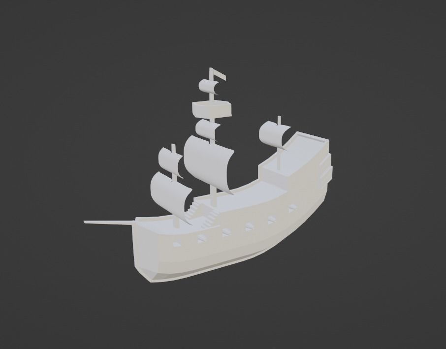 no texture 3D pirate ship model Low-poly 3D model_1