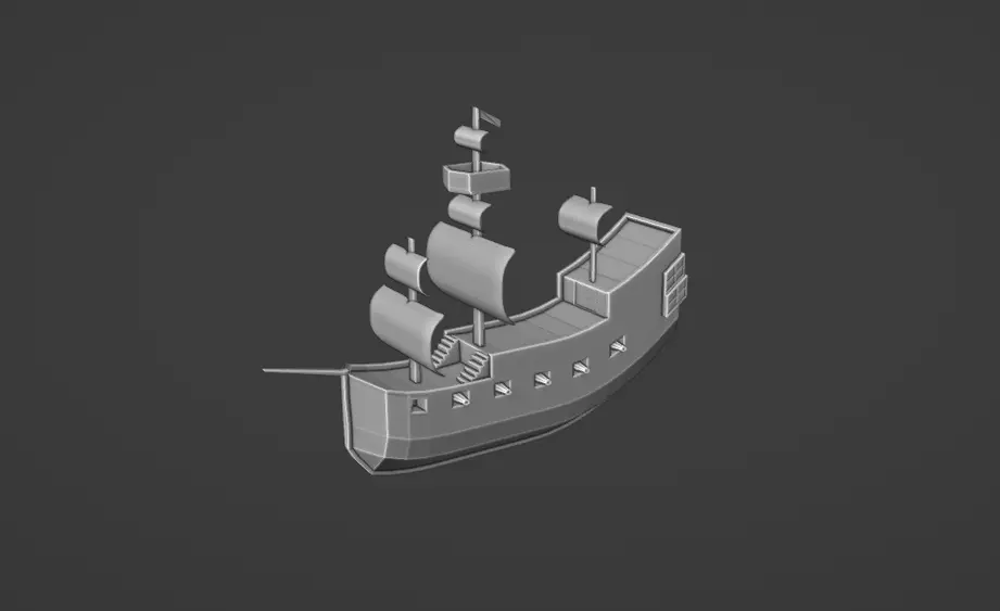 no texture 3D pirate ship model Low-poly 3D model_0