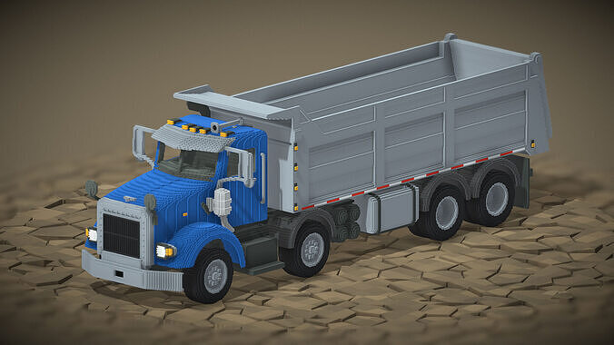 Voxel Dumper Truck With Animation Low-poly 3D model