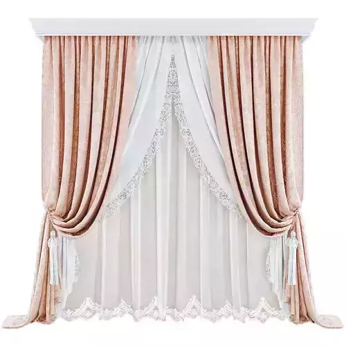 Curtains557-2 curtain with lace Low-poly 3D model