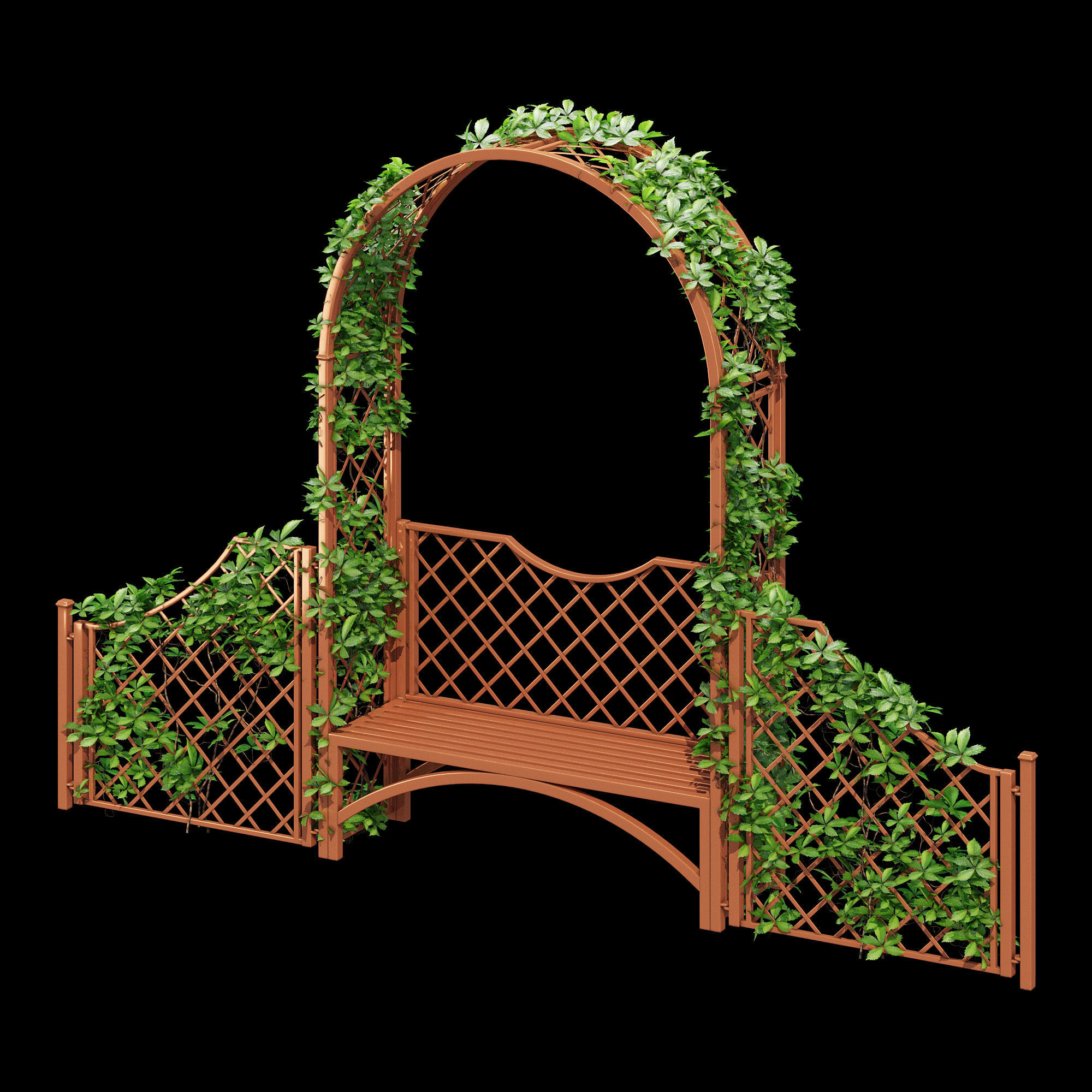 Portofino wooden bench with ivy 3D model_14