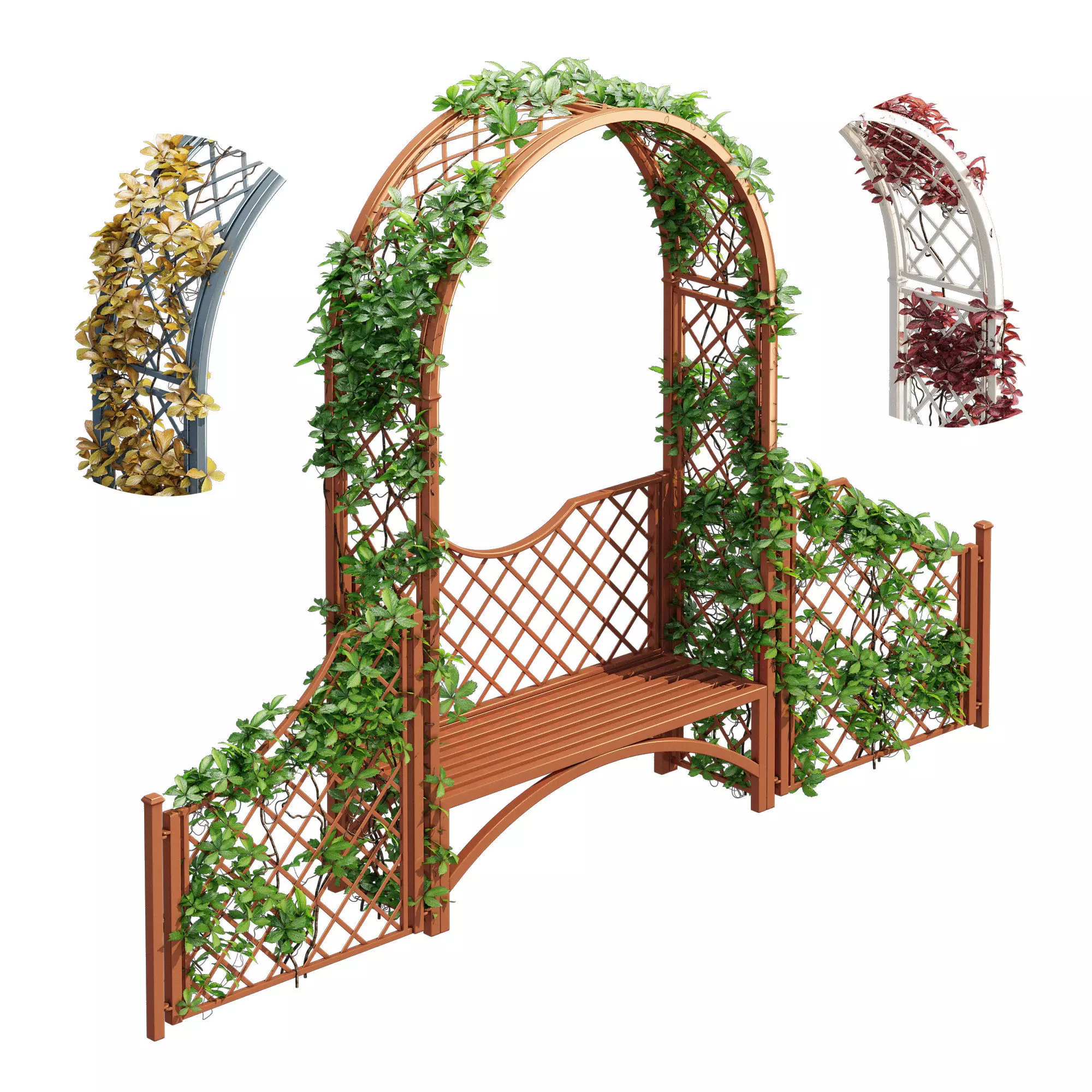 Portofino wooden bench with ivy 3D model_0