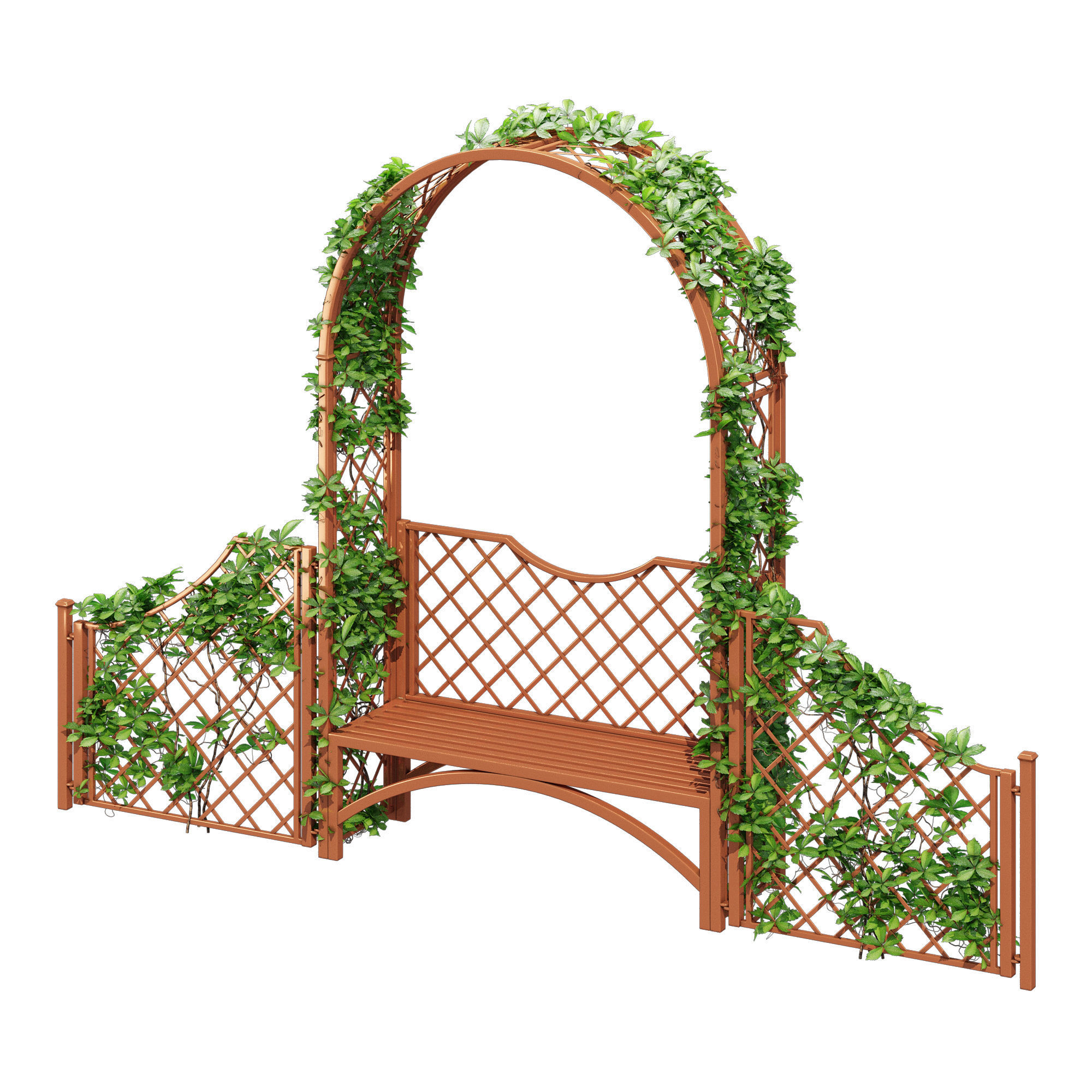 Portofino wooden bench with ivy 3D model_5