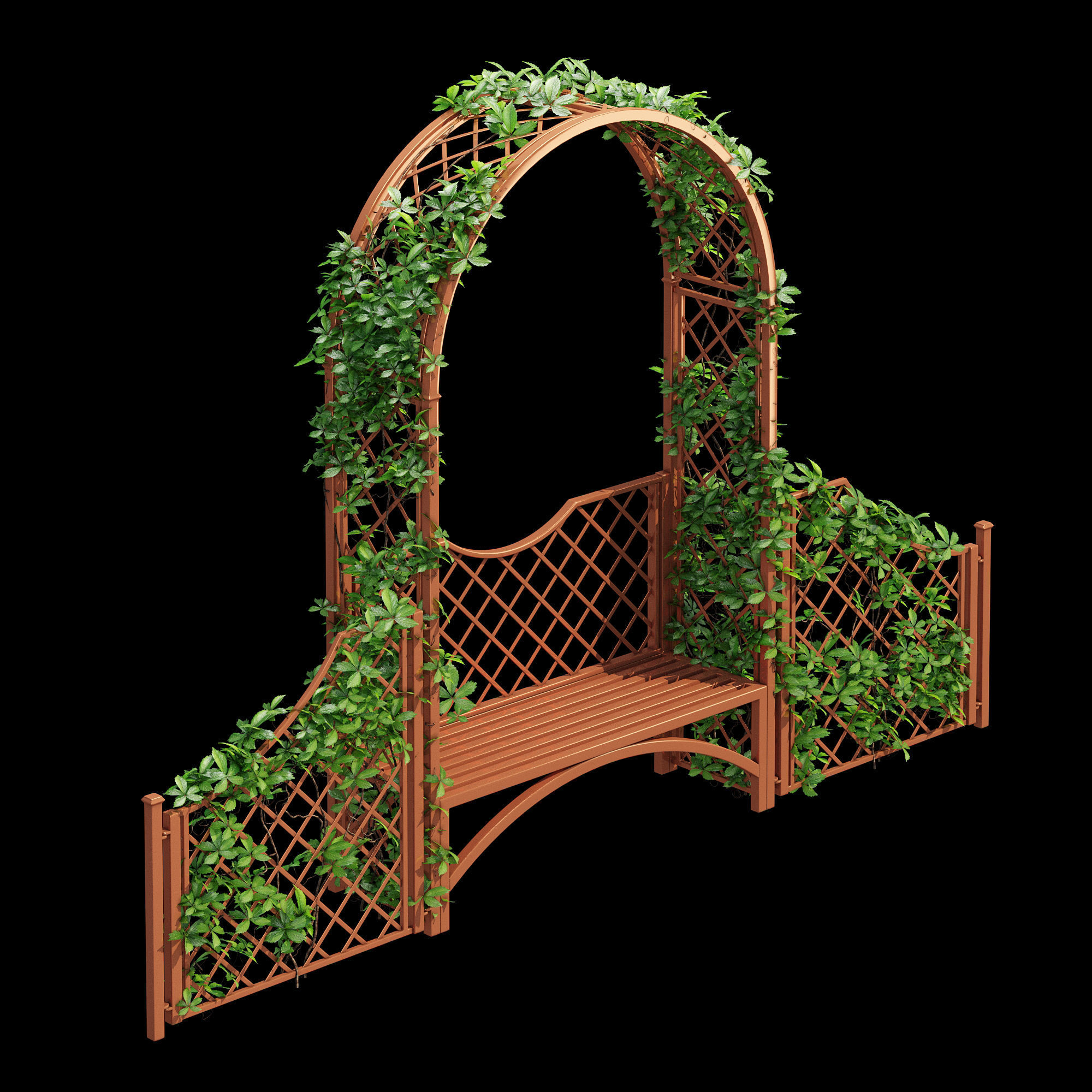 Portofino wooden bench with ivy 3D model_13