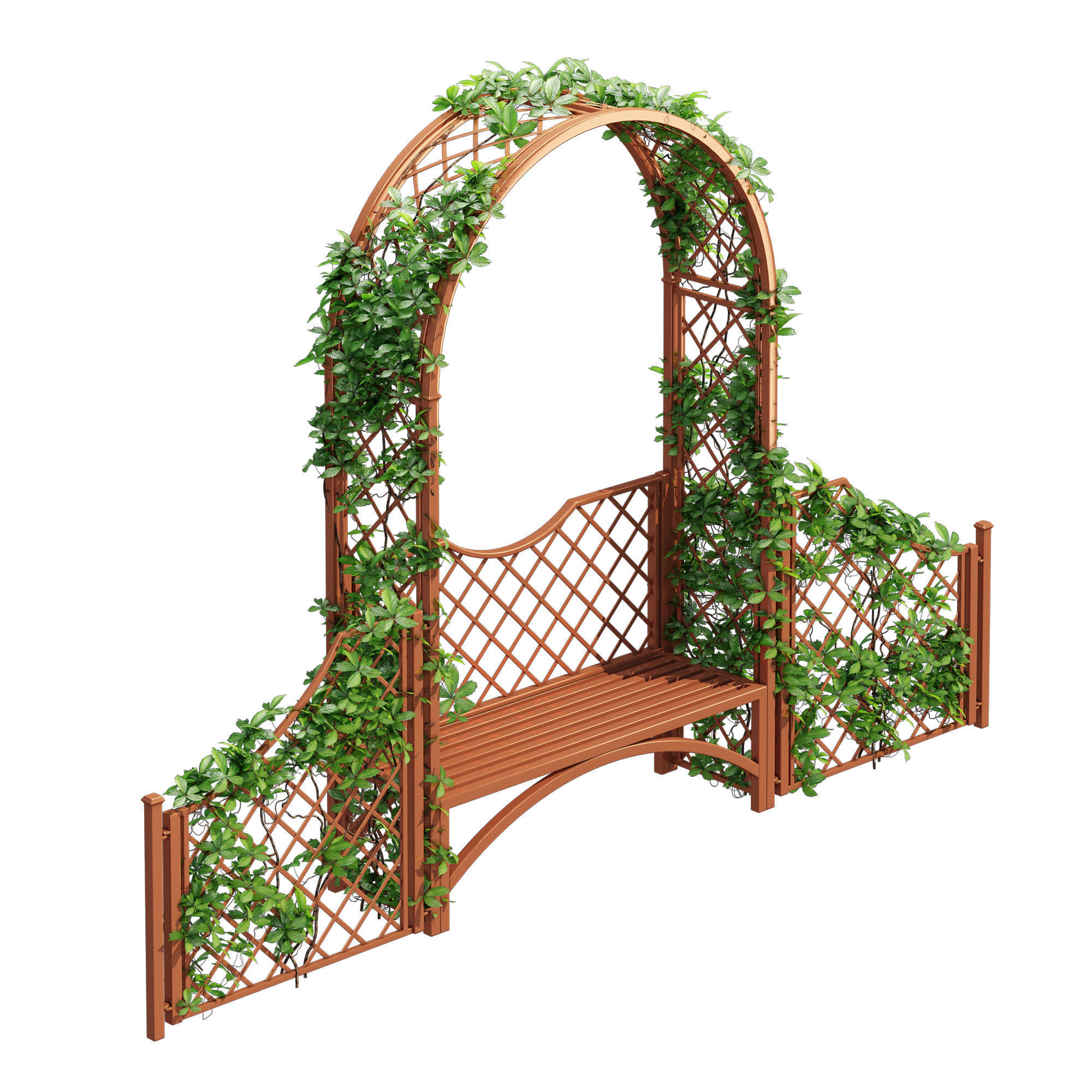 Portofino wooden bench with ivy 3D model_4