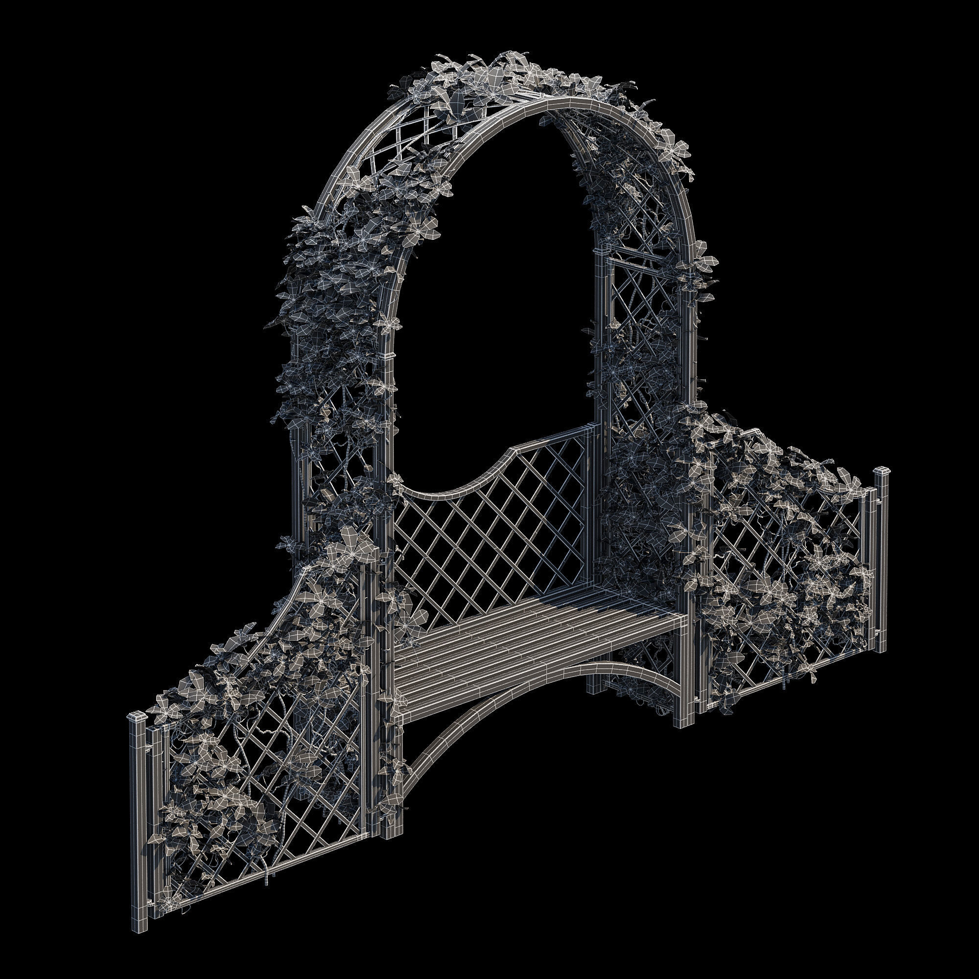 Portofino wooden bench with ivy 3D model_11