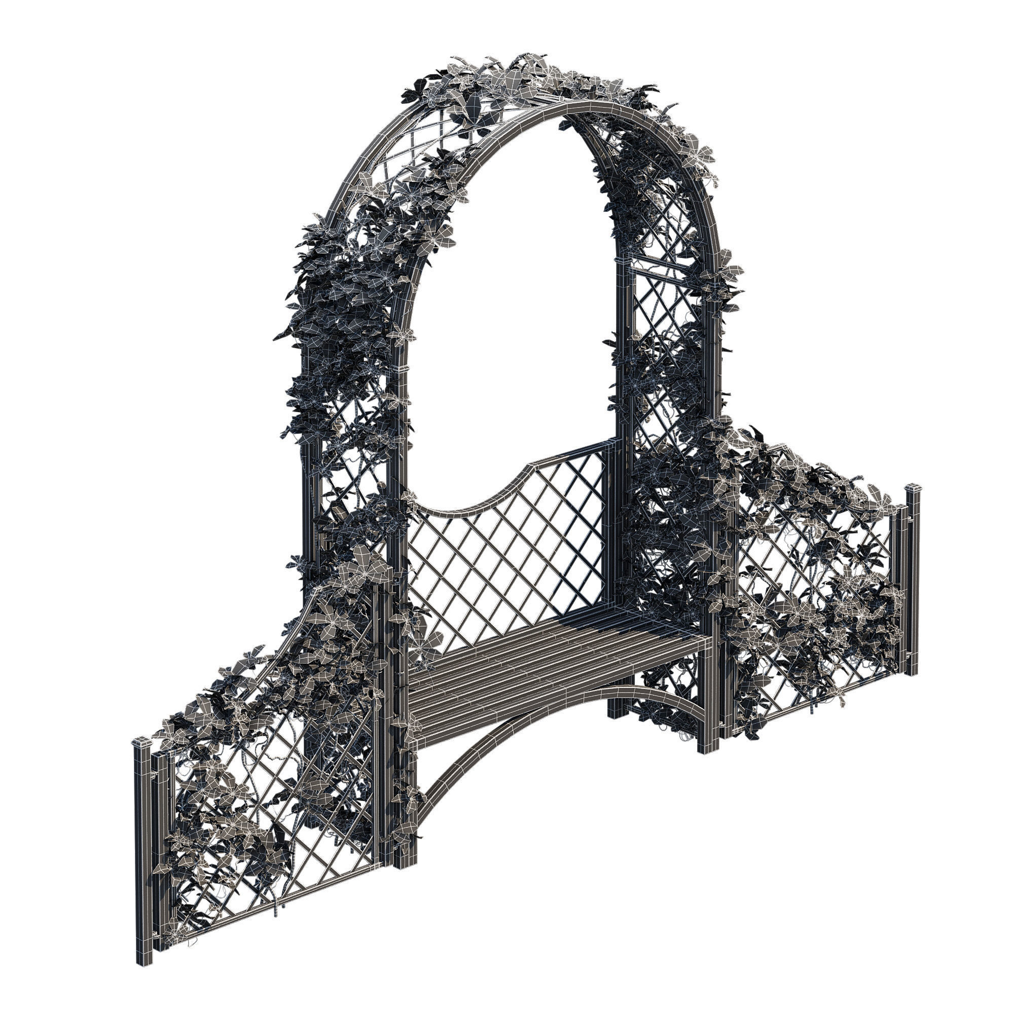 Portofino wooden bench with ivy 3D model_2