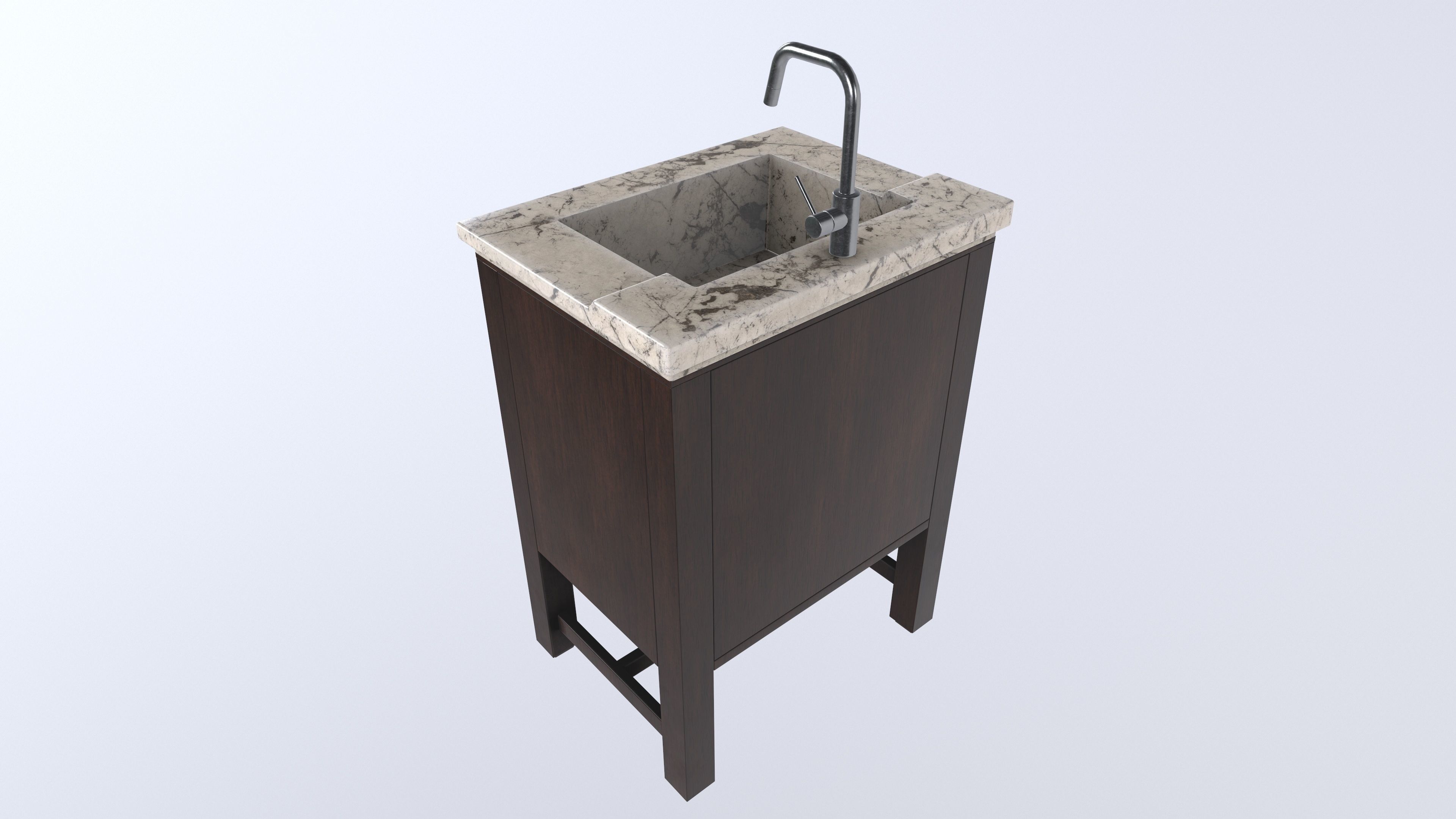 Washbasin with Cabinet 3d Model VR AR Low-poly 3D model_3