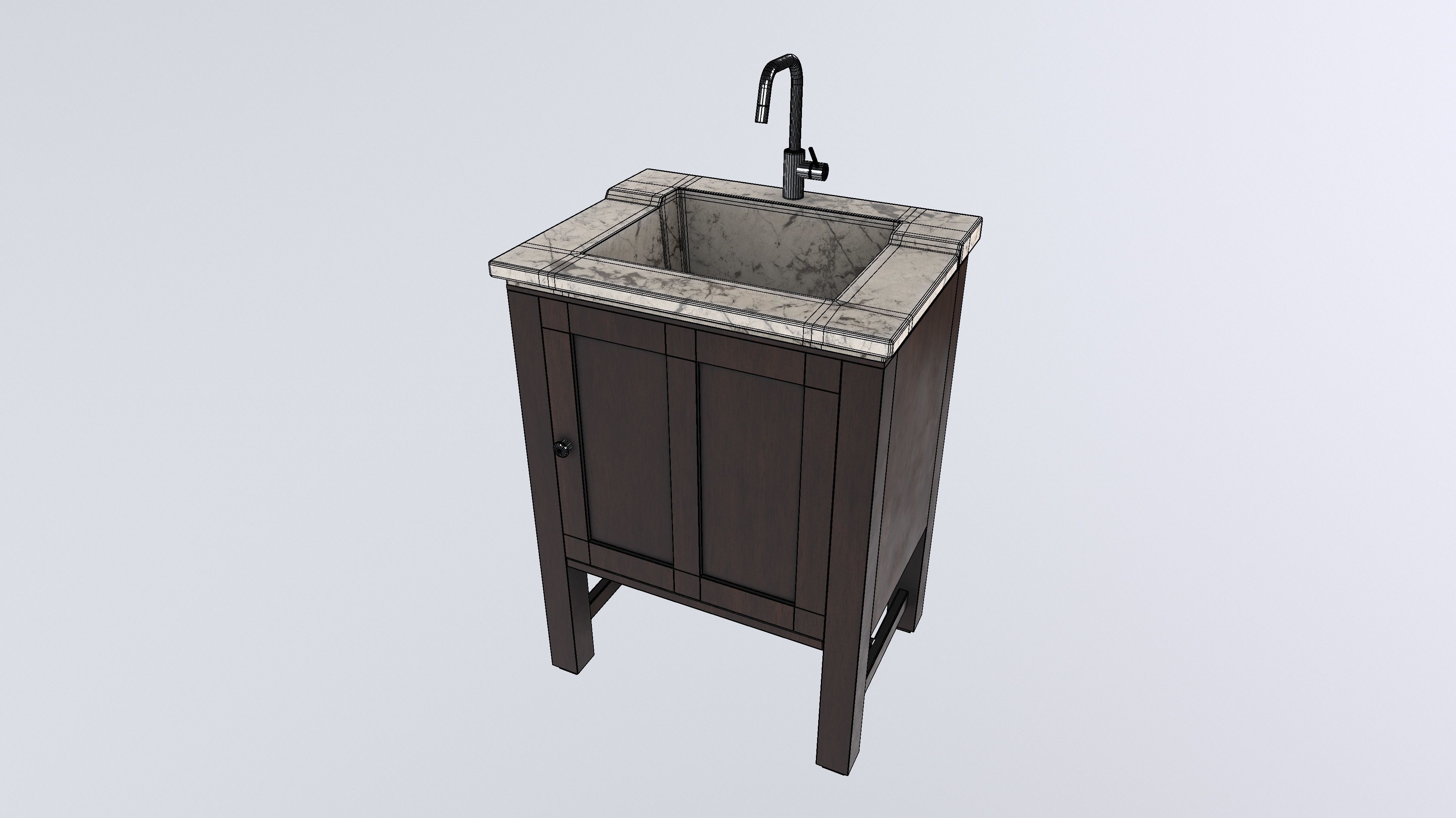 Washbasin with Cabinet 3d Model VR AR Low-poly 3D model_11