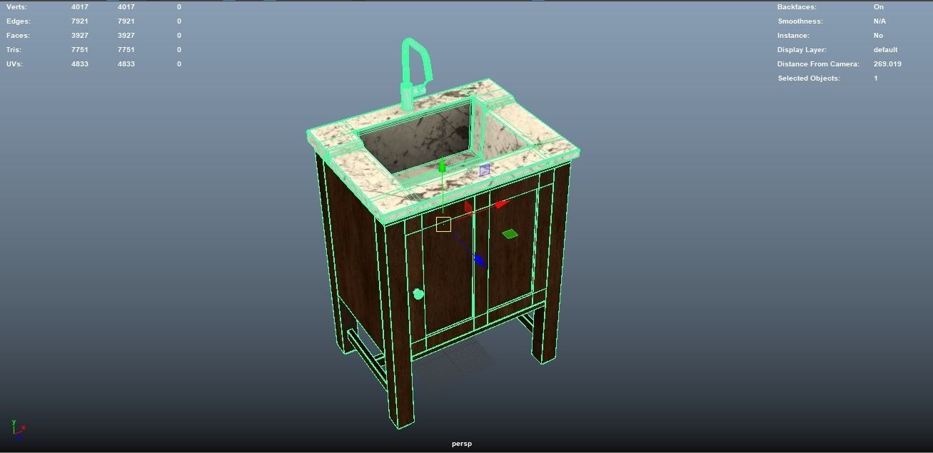 Washbasin with Cabinet 3d Model VR AR Low-poly 3D model_12