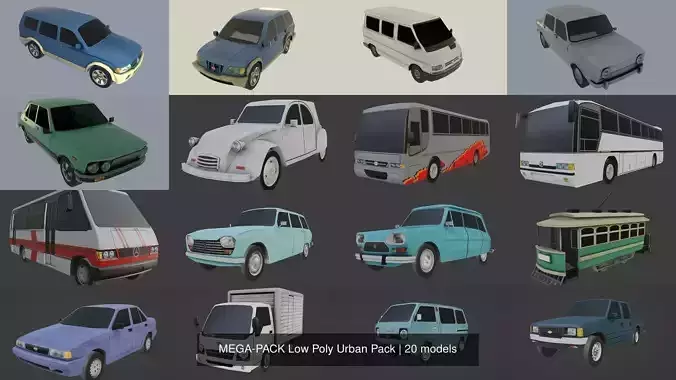 MEGA-PACK Low Poly Urban Pack 3D Model Collection