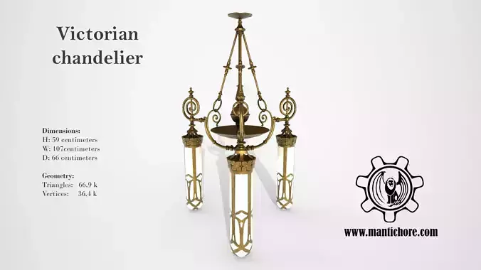 Victorian living room chandelier Low-poly 3D model