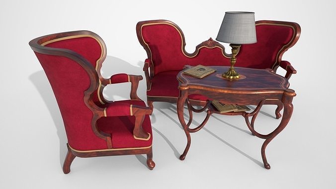 Living room furniture set Low-poly 3D model 3