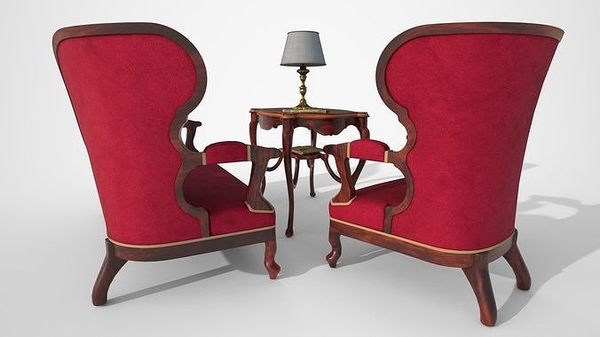 Living room furniture set Low-poly 3D model 4
