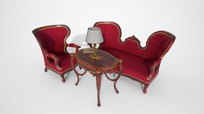 Living room furniture set Low-poly 3D model 2