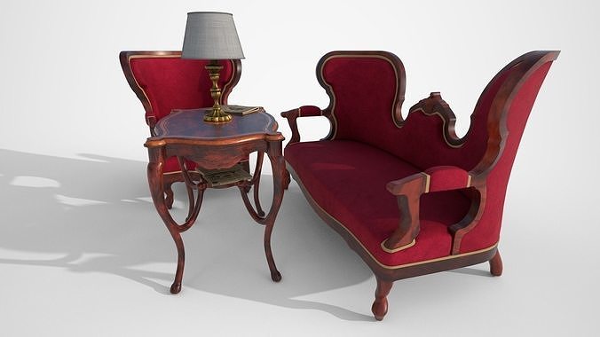 Living room furniture set Low-poly 3D model 6