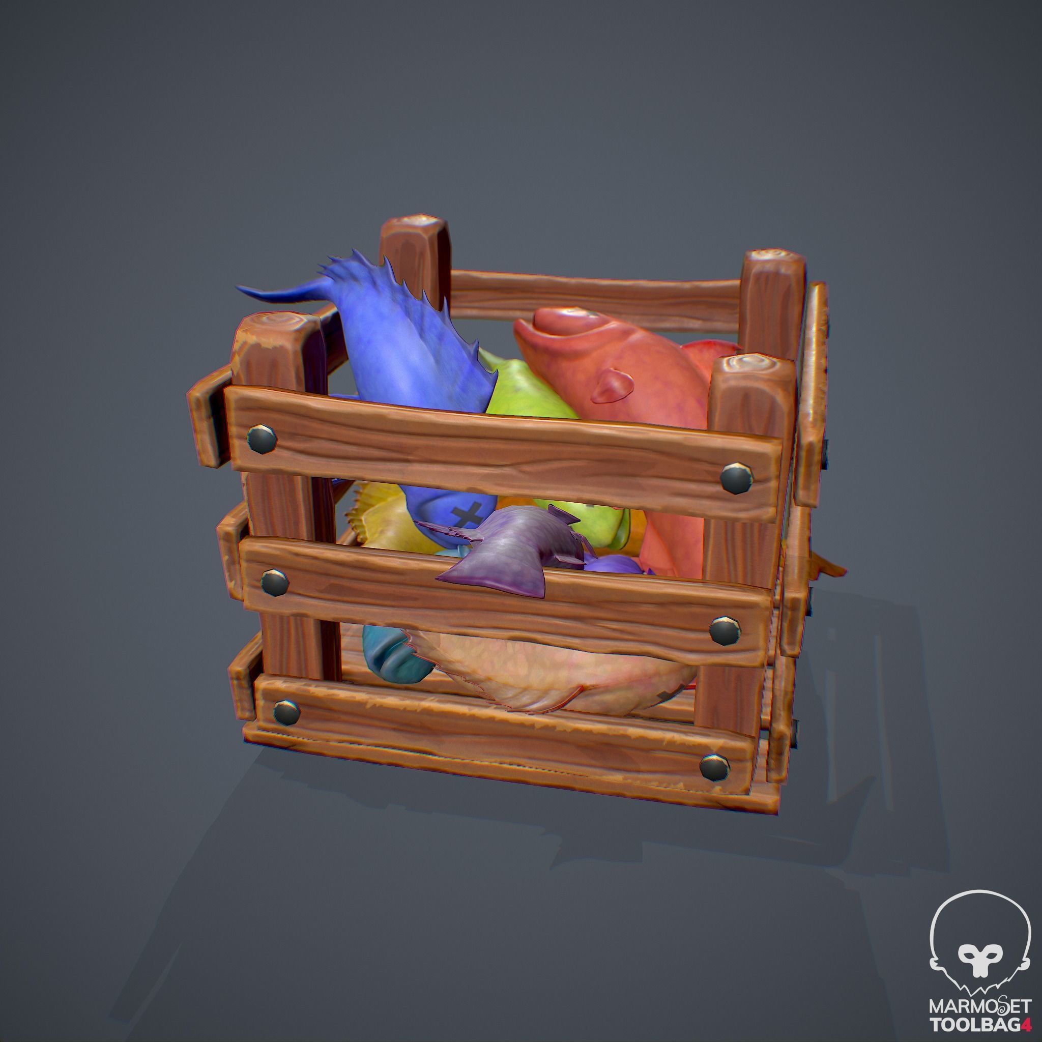 Stylized Box with Fishes - Game Ready Asset Low-poly 3D model_10