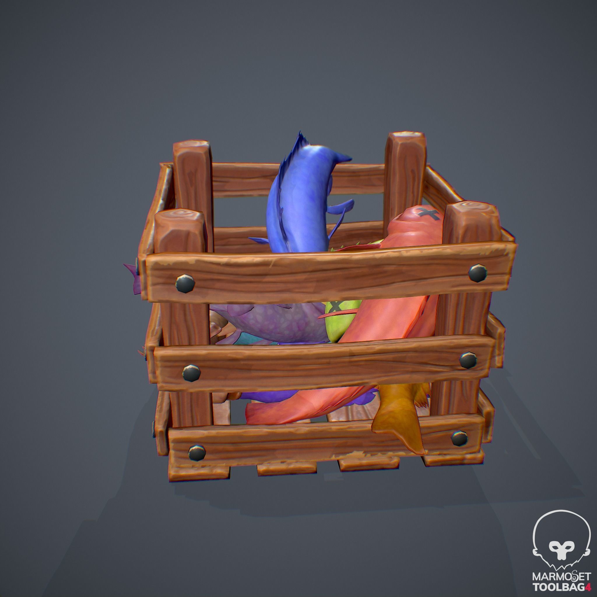 Stylized Box with Fishes - Game Ready Asset Low-poly 3D model_8